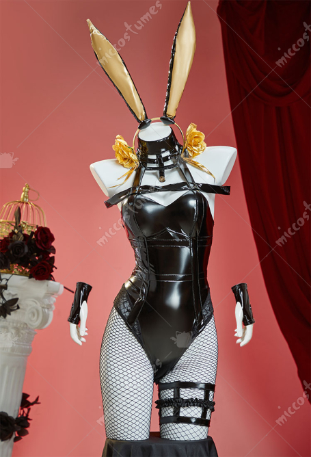 Yor Derivative Bunny Girl Costume Halloween Sexy Lingerie Deep V Bodysuit with Headband and Gloves
